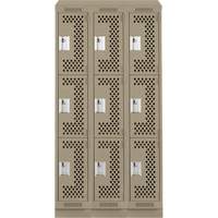Clean Line Lockers, 3 -tier, Bank of 3, 36" x 15" x 82", Steel, Beige, Rivet (Assembled), Perforated Groupe Belzile Dickner