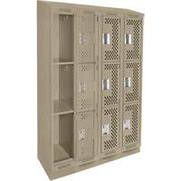 Clean Line Lockers, 3 -tier, Bank of 4, 48" x 15" x 82", Steel, Beige, Rivet (Assembled), Perforated Groupe Belzile Dickner