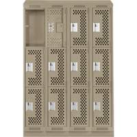 Clean Line Lockers, 3 -tier, Bank of 4, 48" x 15" x 82", Steel, Beige, Rivet (Assembled), Perforated Groupe Belzile Dickner