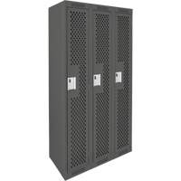Clean Line Lockers, Bank of 3, 36" x 12" x 72", Steel, Charcoal, Rivet (Assembled), Perforated Groupe Belzile Dickner