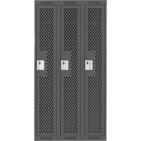 Clean Line Lockers, Bank of 3, 36" x 12" x 72", Steel, Charcoal, Rivet (Assembled), Perforated Groupe Belzile Dickner