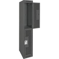 Clean Line Lockers, 2 -tier, 12" x 12" x 72", Steel, Charcoal, Rivet (Assembled), Perforated Groupe Belzile Dickner