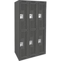 Clean Line Lockers, 2 -tier, Bank of 3, 36" x 12" x 72", Steel, Charcoal, Rivet (Assembled), Perforated Groupe Belzile Dickner
