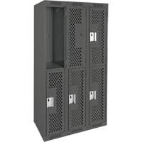 Clean Line Lockers, 2 -tier, Bank of 3, 36" x 12" x 72", Steel, Charcoal, Rivet (Assembled), Perforated Groupe Belzile Dickner