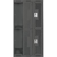 Clean Line Lockers, 2 -tier, Bank of 3, 36" x 12" x 72", Steel, Charcoal, Rivet (Assembled), Perforated Groupe Belzile Dickner