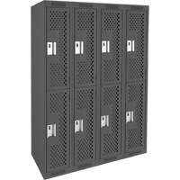 Clean Line Lockers, 2 -tier, Bank of 4, 48" x 12" x 72", Steel, Charcoal, Rivet (Assembled), Perforated Groupe Belzile Dickner