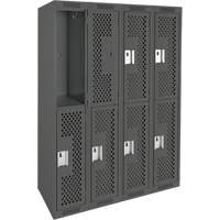Clean Line Lockers, 2 -tier, Bank of 4, 48" x 12" x 72", Steel, Charcoal, Rivet (Assembled), Perforated Groupe Belzile Dickner
