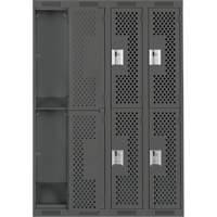 Clean Line Lockers, 2 -tier, Bank of 4, 48" x 12" x 72", Steel, Charcoal, Rivet (Assembled), Perforated Groupe Belzile Dickner
