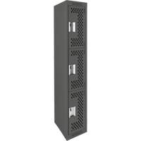 Clean Line Lockers, 3 -tier, 12" x 12" x 72", Steel, Charcoal, Rivet (Assembled), Perforated Groupe Belzile Dickner