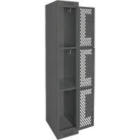 Clean Line Lockers, 3 -tier, 12" x 12" x 72", Steel, Charcoal, Rivet (Assembled), Perforated Groupe Belzile Dickner