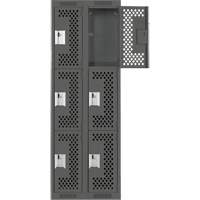 Clean Line Lockers, 3 -tier, Bank of 2, 24" x 12" x 72", Steel, Charcoal, Rivet (Assembled), Perforated Groupe Belzile Dickner