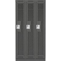 Clean Line Lockers, Bank of 3, 36" x 15" x 76", Steel, Charcoal, Rivet (Assembled), Perforated Groupe Belzile Dickner