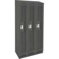 Clean Line Lockers, Bank of 3, 36" x 18" x 82", Steel, Charcoal, Rivet (Assembled), Perforated Groupe Belzile Dickner