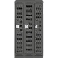 Clean Line Lockers, Bank of 3, 36" x 18" x 82", Steel, Charcoal, Rivet (Assembled), Perforated Groupe Belzile Dickner