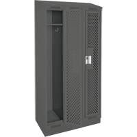Clean Line Lockers, Bank of 3, 36" x 18" x 82", Steel, Charcoal, Rivet (Assembled), Perforated Groupe Belzile Dickner