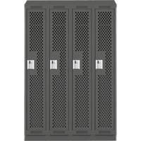 Clean Line Lockers, Bank of 4, 48" x 18" x 82", Steel, Charcoal, Rivet (Assembled), Perforated Groupe Belzile Dickner