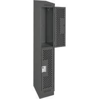 Clean Line Lockers, 2 -tier, 12" x 15" x 82", Steel, Charcoal, Rivet (Assembled), Perforated Groupe Belzile Dickner