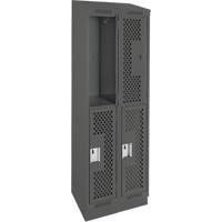 Casiers Clean Line, 2 niveaux, Bloc de 2, 24" x 12" x 82", Acier, Charbon, Rivet (assembl&eacute;), Perfor&eacute; Groupe Belzile Dickner