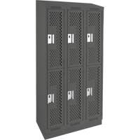 Clean Line Lockers, 2 -tier, Bank of 3, 36" x 15" x 82", Steel, Charcoal, Rivet (Assembled), Perforated Groupe Belzile Dickner