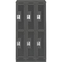 Clean Line Lockers, 2 -tier, Bank of 3, 36" x 15" x 82", Steel, Charcoal, Rivet (Assembled), Perforated Groupe Belzile Dickner