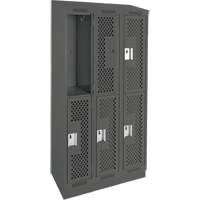 Clean Line Lockers, 2 -tier, Bank of 3, 36" x 15" x 82", Steel, Charcoal, Rivet (Assembled), Perforated Groupe Belzile Dickner