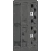 Clean Line Lockers, 2 -tier, Bank of 3, 36" x 15" x 82", Steel, Charcoal, Rivet (Assembled), Perforated Groupe Belzile Dickner