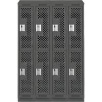 Clean Line Lockers, 2 -tier, Bank of 4, 48" x 15" x 82", Steel, Charcoal, Rivet (Assembled), Perforated Groupe Belzile Dickner