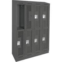Clean Line Lockers, 2 -tier, Bank of 4, 48" x 15" x 82", Steel, Charcoal, Rivet (Assembled), Perforated Groupe Belzile Dickner