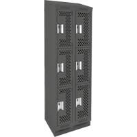 Clean Line Lockers, 3 -tier, Bank of 2, 24" x 15" x 82", Steel, Charcoal, Rivet (Assembled), Perforated Groupe Belzile Dickner
