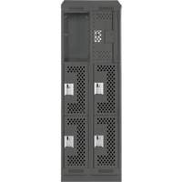 Clean Line Lockers, 3 -tier, Bank of 2, 24" x 15" x 82", Steel, Charcoal, Rivet (Assembled), Perforated Groupe Belzile Dickner