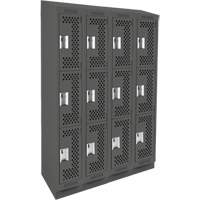 Clean Line Lockers, 3 -tier, Bank of 4, 48" x 15" x 82", Steel, Charcoal, Rivet (Assembled), Perforated Groupe Belzile Dickner