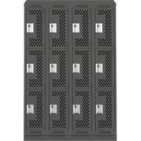 Clean Line Lockers, 3 -tier, Bank of 4, 48" x 15" x 82", Steel, Charcoal, Rivet (Assembled), Perforated Groupe Belzile Dickner