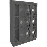 Clean Line Lockers, 3 -tier, Bank of 4, 48" x 15" x 82", Steel, Charcoal, Rivet (Assembled), Perforated Groupe Belzile Dickner