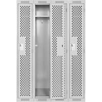 Clean Line Lockers, Bank of 4, 48" x 12" x 72", Steel, Grey, Rivet (Assembled), Perforated Groupe Belzile Dickner