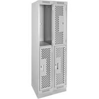 Casiers Clean Line, 2 niveaux, Bloc de 2, 24" x 18" x 76", Acier, Gris, Rivet (assembl&eacute;), Perfor&eacute; Groupe Belzile Dickner