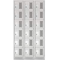 Assembled Lockerettes Clean Line Perforated Economy Lockers, 6 -tier, Bank of 3, 18" x 72" x 12", Steel Groupe Belzile Dickner