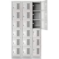 Assembled Lockerettes Clean Line Perforated Economy Lockers, 6 -tier, Bank of 3, 18" x 72" x 12", Steel Groupe Belzile Dickner