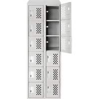 Assembled Lockerettes Clean Line Perforated Economy Lockers, 6 -tier, Bank of 2, 18" x 72" x 12", Steel Groupe Belzile Dickner