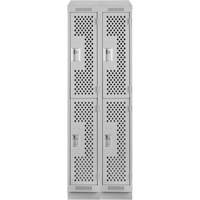 Clean Line Lockers, 2 -tier, Bank of 2, 24" x 15" x 82", Steel, Grey, Rivet (Assembled), Perforated Groupe Belzile Dickner