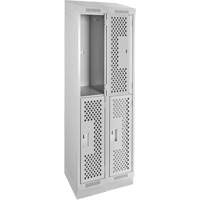 Clean Line Lockers, 2 -tier, Bank of 2, 24" x 15" x 82", Steel, Grey, Rivet (Assembled), Perforated Groupe Belzile Dickner