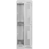 Clean Line Lockers, 2 -tier, Bank of 2, 24" x 15" x 82", Steel, Grey, Rivet (Assembled), Perforated Groupe Belzile Dickner