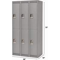 Lockers, 2 -tier, Bank of 3, 36" x 18" x 72", Steel, Grey, Knocked Down Groupe Belzile Dickner