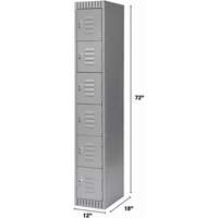 Lockers, 6 -tier, 12" x 18" x 72", Steel, Grey, Knocked Down Groupe Belzile Dickner