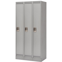 Lockers, Bank of 3, 36" x 18" x 76", Steel, Grey, Knocked Down Groupe Belzile Dickner
