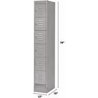 Lockers, 6 -tier, 12" x 18" x 76", Steel, Grey, Knocked Down Groupe Belzile Dickner