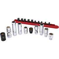 Chrome Finish Socket Set with Rail, 10 Pieces, 1/4"/3/8" Drive Size Groupe Belzile Dickner