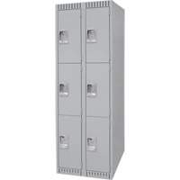Lockers, 3 -tier, Bank of 2, 24" x 18" x 72", Steel, Grey, Knocked Down FN473 | Dickner Inc