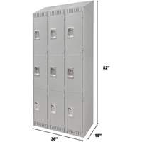 Lockers, 3 -tier, Bank of 3, 36" x 18" x 82", Steel, Grey, Knocked Down Groupe Belzile Dickner