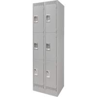 Lockers, 3 -tier, Bank of 2, 24" x 18" x 76", Steel, Grey, Knocked Down Groupe Belzile Dickner
