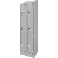 Lockers, 3 -tier, Bank of 2, 24" x 18" x 86", Steel, Grey, Knocked Down Groupe Belzile Dickner